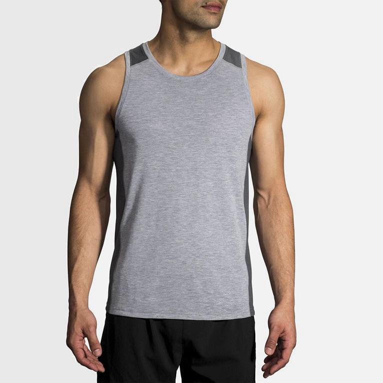 Brooks Distance Men's Running Tank Top UK Discount - Grey (ACMFZ9753)